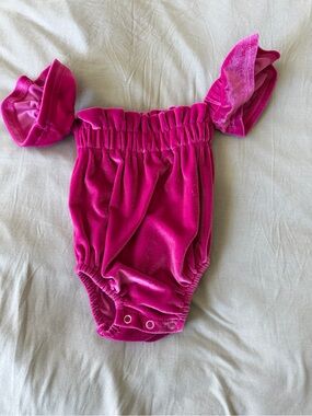 Velvet Bubble Diaper Cover in Hot Pink with Ruffle Straps